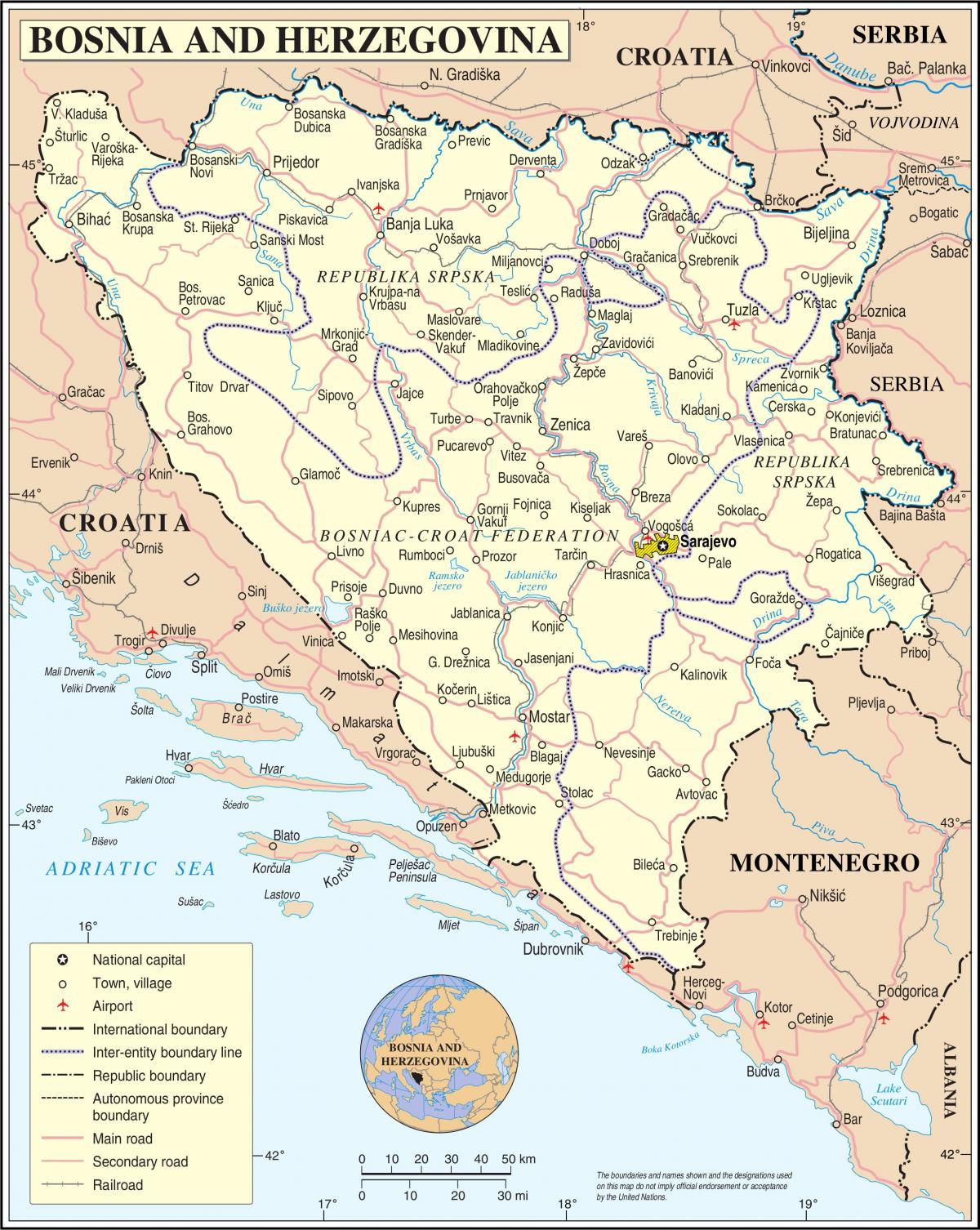 Harta Bosnia turistice