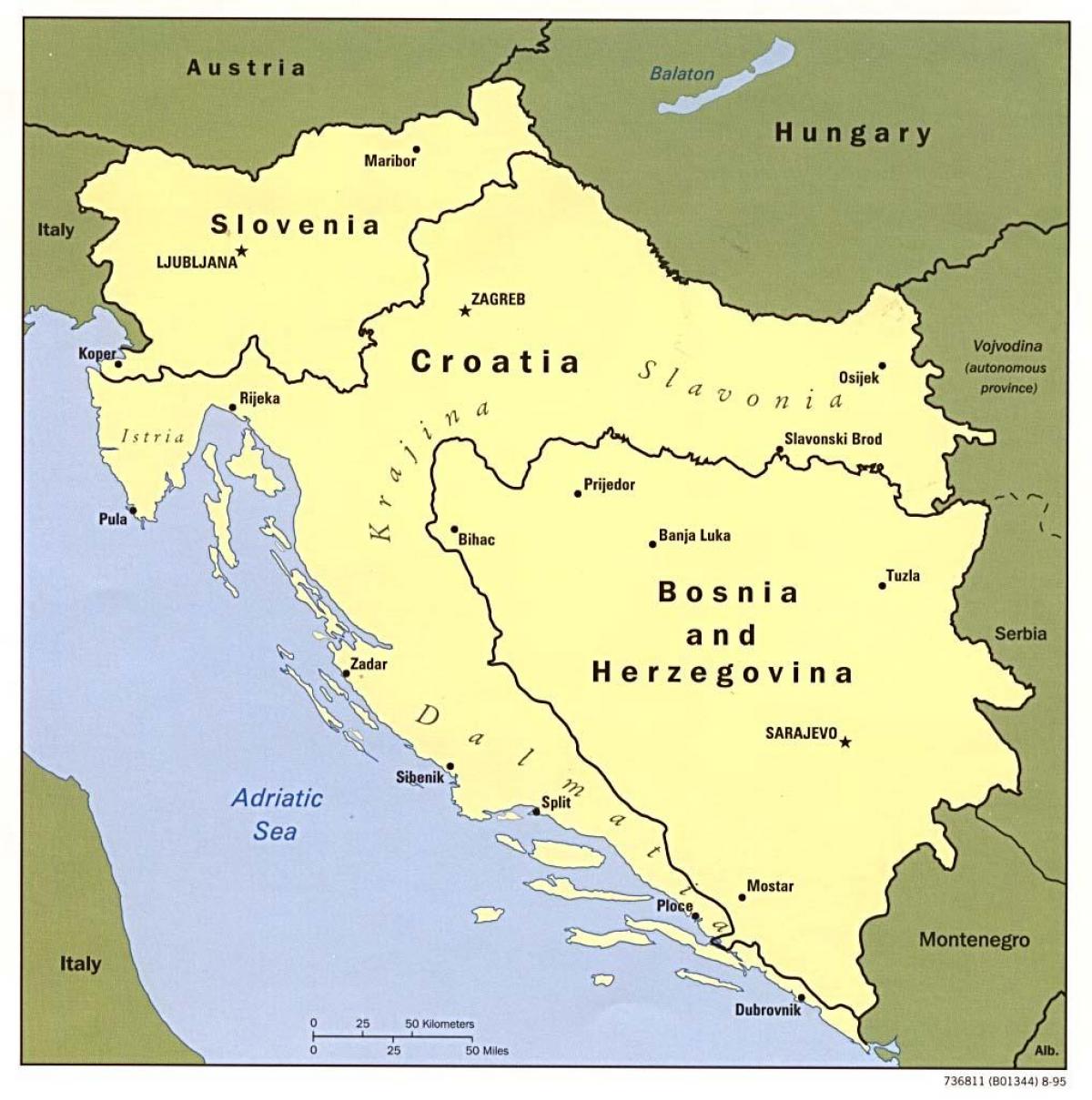 harta Bosnia și Herțegovina și în țările din jur